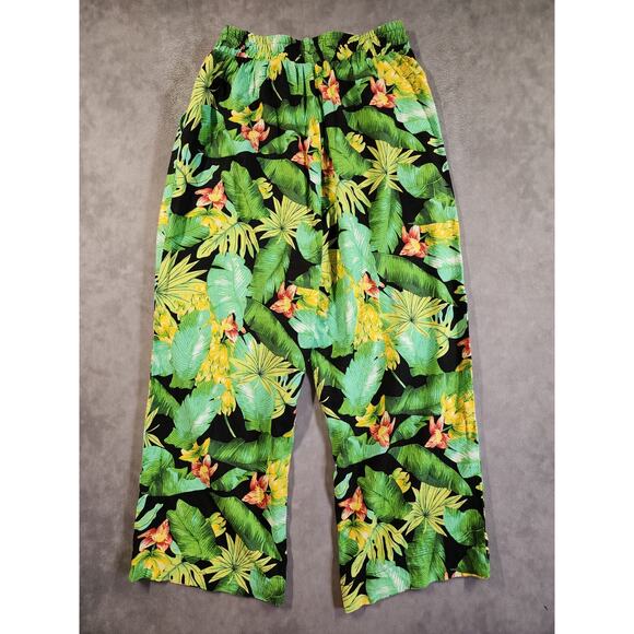 Nicole Miller Wide Leg Pants Womens Size Medium Green Tropical Floral Cropped - Picture 3 of 12